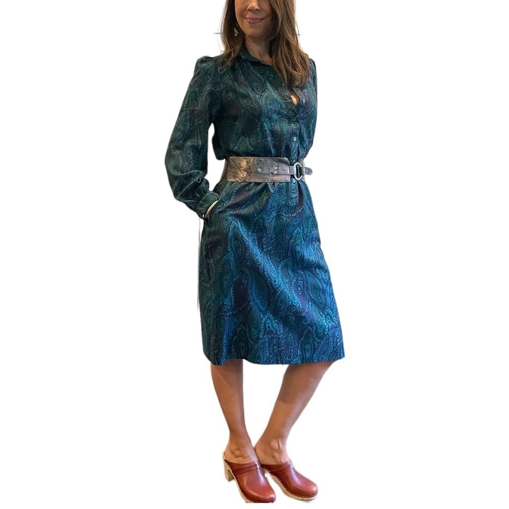 Vintage Teal Paisley Midi Dress